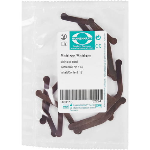 Matriser Tofflemire 12 stk. Tykkelse 0,04 mm nr. 113