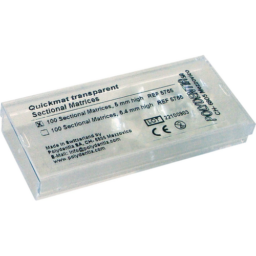 Quickmat DELUXE refill-pakke 100 seksjonsmatriser transparente, kurvede, premolar
