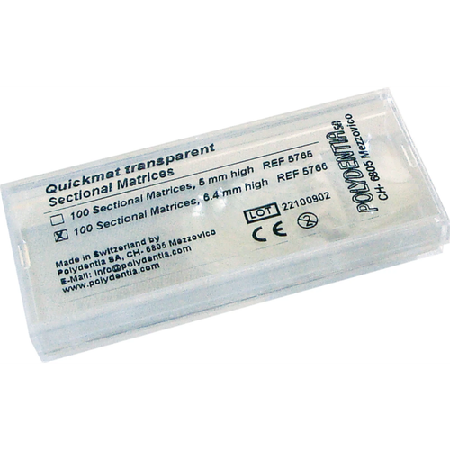 Quickmat DELUXE Refillpakke 100 seksjonsmatriser transparente, kurvede, molar