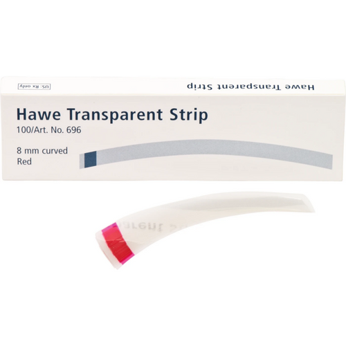Strips transparente 100 stk. rød, 73 mm, bredde 8 mm, buet