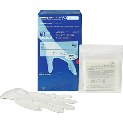 sempercare premium latex gloves 40 par pudderfrie, naturhvite, M