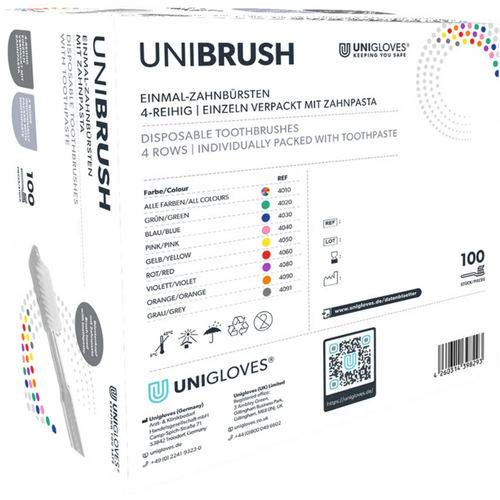 UNIBRUSH engangstannbørster eske 100 stk. assorterte farger