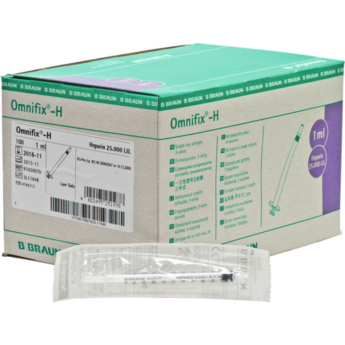 Omnifix-H engangssprøyte 100 stk. 1 ml, skalainndeling 500 I.E. trinn