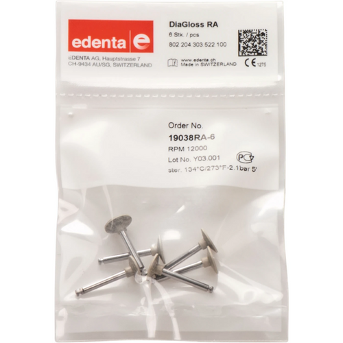 DiaGloss 6 stk hvit, RA, fasong 303, 1 mm, ISO 100