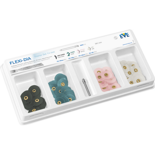 EVE FLEXI - DIA startsett 100 stk umonterte (svart, blå, rosa, hvit), 14 mm, 1 mandrell