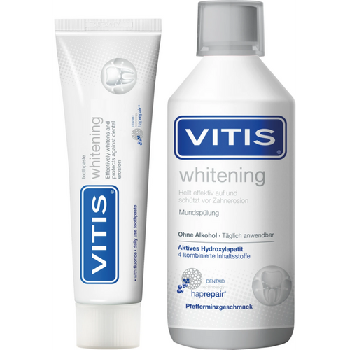 VITIS whitening tannkrem sett 2i1 100 ml tannkrem, 500 ml munnskyllevæske