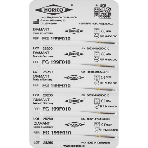Diamant 199 5 stk. gul ekstra fin, FG, fasong 199, 10 mm, ISO 010