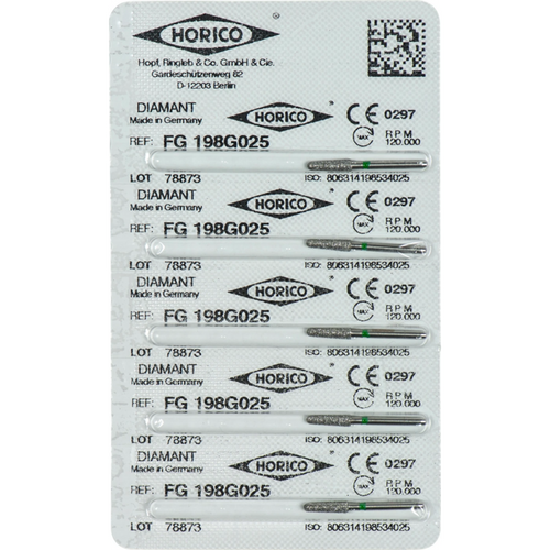 Diamant 198 5 stk. grønn grov, FG, fasong 198, 8 mm, ISO 025
