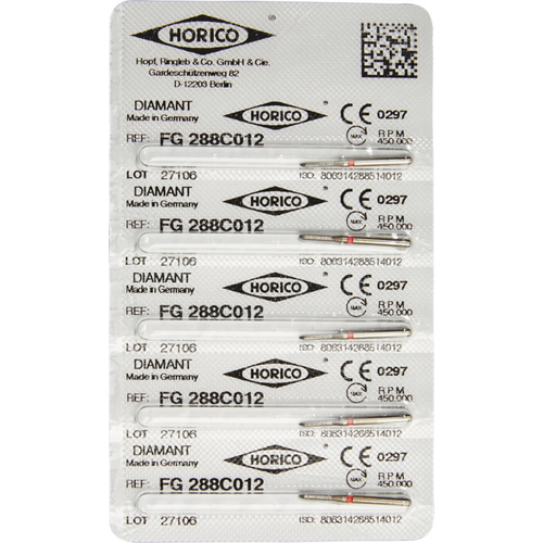 Diamant 288 5 stk. rød fin, FG, fasong 289, 8 mm, fin, FG, fasong 288, 6 mm, ISO 012