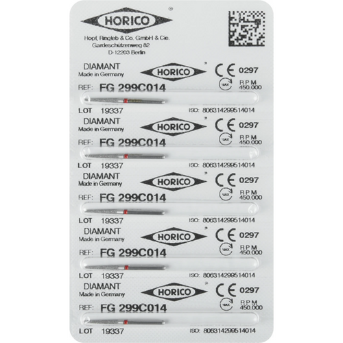 Diamant 299 5 stk rød fin, FG, fasong 299, 10 mm, ISO 014