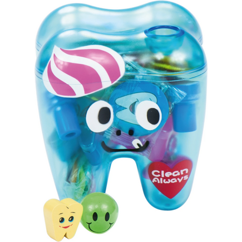 Tannbeholder fylt kit blå beholder med 70 produkter