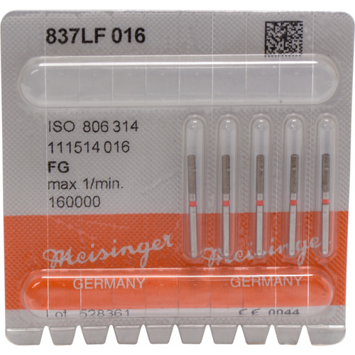 Diamant 837 5 stk rød fin, FG, figur 111 sylinder lang, 6 mm, ISO 016
