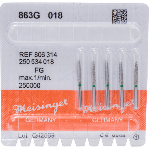 Diamant 863 5 stk. grønn, grov, FG, fasong 250 flamme, 10 mm, ISO 018
