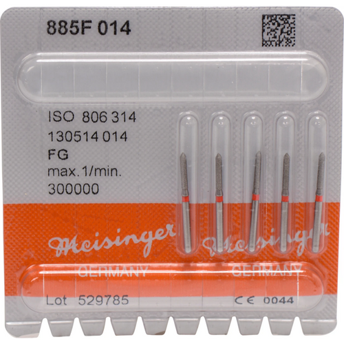 Diamant 885 5 stk. rød fin, FG, figur 130 sylinder spiss, 8 mm, ISO 014
