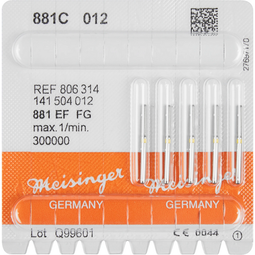 Diamant 881 5 stk. gul ekstra fin, FG, figur 141 sylinder rund, 8 mm, ISO 012