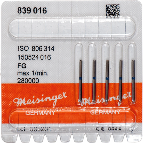 Diamant 839 5 stk blå medium, FG, fasong 150 sylinder, endebelagt, 0,2 mm, ISO 016
