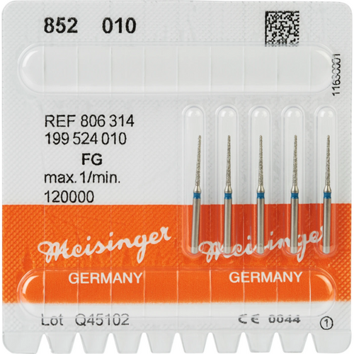 Diamant 852 5 stk blå medium, FG, figur 199 rund kjegle, 10 mm, ISO 010
