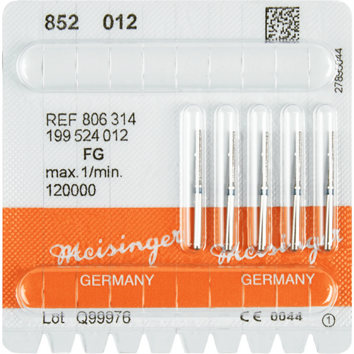 Diamant 852 5 stk blå medium, FG, figur 199 rund kjegle, 10 mm, ISO 012