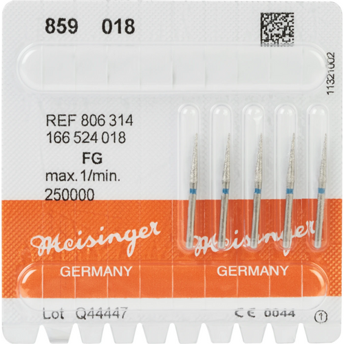 Diamant 859 5 stk. blå medium, FG, figur 166 konisk spiss, 10 mm, ISO 018