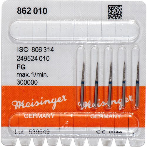 Diamant 862 5 stk blå medium, FG, figur 249 flamme, 8 mm, ISO 010