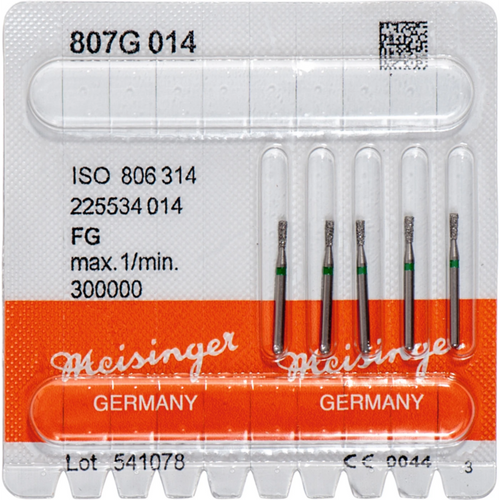 Diamant 807 5 stk. grønn grov, FG, fasong 225 omvendt kjegle, skarp kant, 3,5 mm, ISO 014
