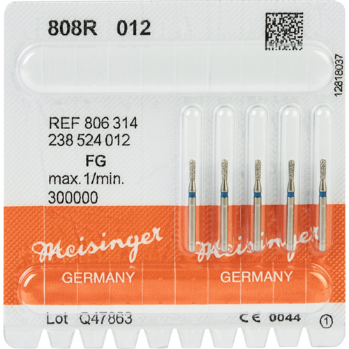 Diamant 808 5 stk. blå medium, FG, figur 238 pære rund, 4 mm, ISO 012