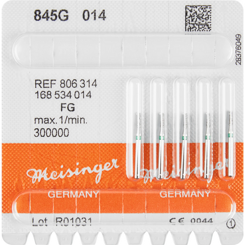Diamant 845 5 stk grønn grov, FG, fasong 168 kjegle skarp kant, 4 mm, ISO 014