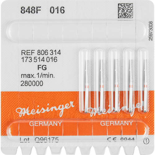 Diamant 848 5 stk. rød fin, FG, figur 173 konisk skarp kant, 10 mm, ISO 016