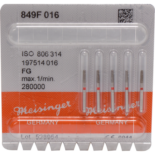 Diamant 849 5 stk. rød fin, FG, fasong 197 rund kjegle, 6 mm, ISO 016 (806 314 197 514 016)