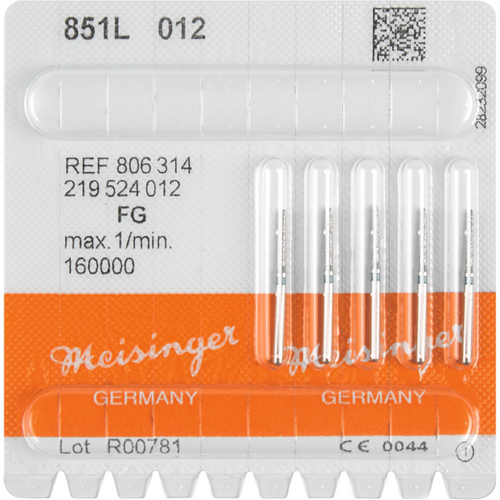Diamant 851 5 stk blå medium, FG, Figur 219 kjegle rund, lang, 8 mm, ISO 012