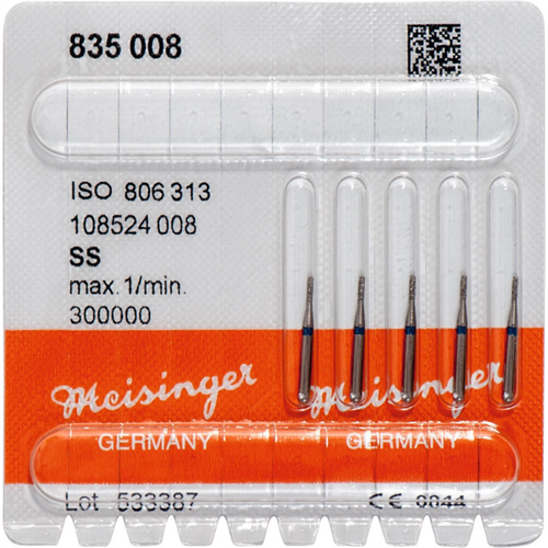 Diamant 835 5 stk blå medium, FG S, figur 108 sylinder, 3 mm, ISO 008