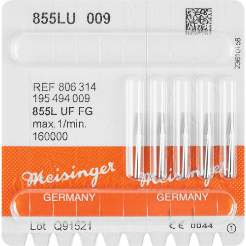 Diamant 855 5 stk. hvit ultrafin, FG, fasong 195 konisk rund, 3 mm, ISO 009