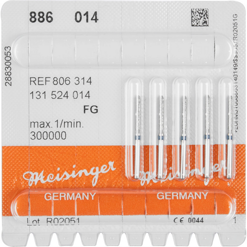 Diamant 886 5 stk blå medium, FG, figur 131 sylinder spiss, 10 mm, ISO 014