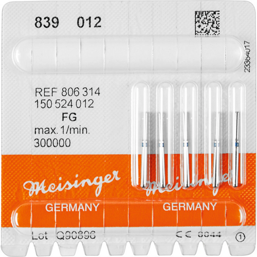 Diamant 839 5 stk blå medium, FG, figur 150 sylinder, toppbelagt, 0,2 mm, ISO 012