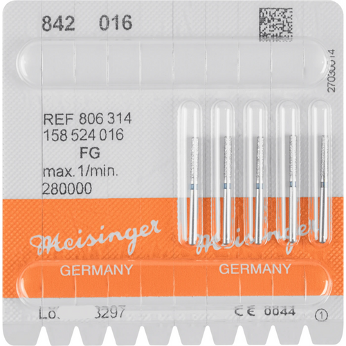 Diamant 842 5 stk blå medium, FG, figur 158 Sylinder avrundet, 8 mm, ISO 016