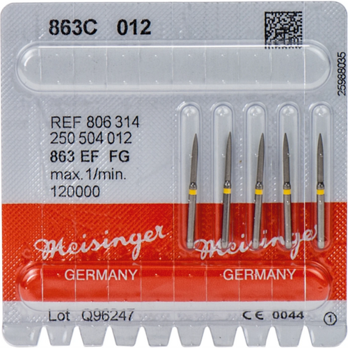 Diamant 863 5 stk. gul ekstra fin, FG, figur 250 flamme, 10 mm, ISO 012