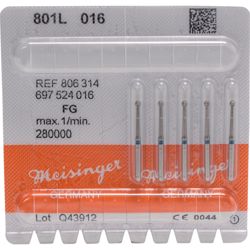 Diamant 801L 5 stk blå medium, FG, figur 697 rund lang, ISO 016