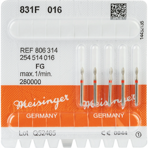 Diamant 831 5 stk. rød fin, FG, figur 254 pære, 3,5 mm, ISO 016