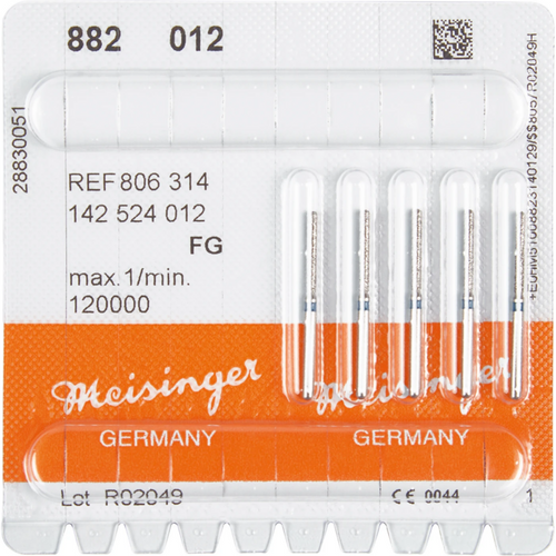 Diamant 882 5 stk blå medium, FG, figur 142 sylinder rund, 10 mm, ISO 012