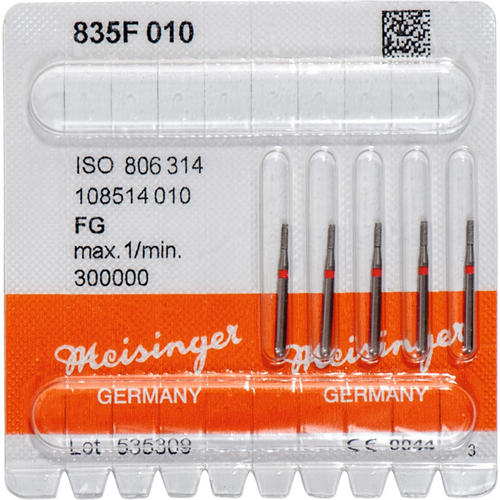 Diamant 835 5 stk rød fin, FG, figur 108 sylinder, 3,5 mm, ISO 010