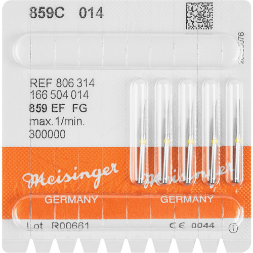 Diamant 859 5 stk. gule ekstra fine, FG, fasong 166 kjegleformet spiss, 10 mm, ISO 014