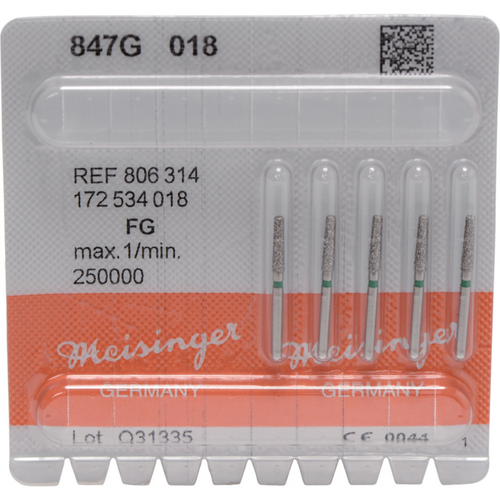 Diamant 847 5 stk. grønn grov, FG, fasong 172 kjegle skarp kant, 8 mm, ISO 018