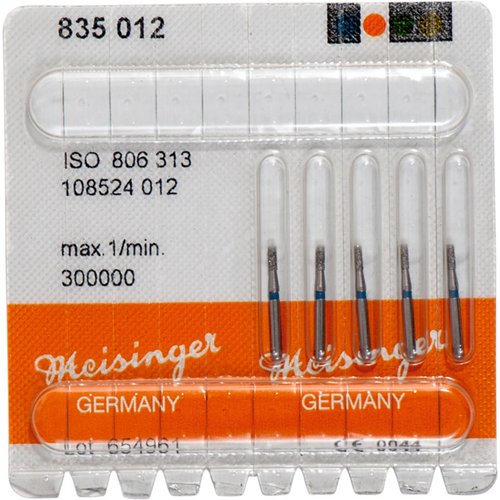 Diamant 835 5 stk blå medium, FG S, figur 108 sylinder, 3,5 mm, ISO 012
