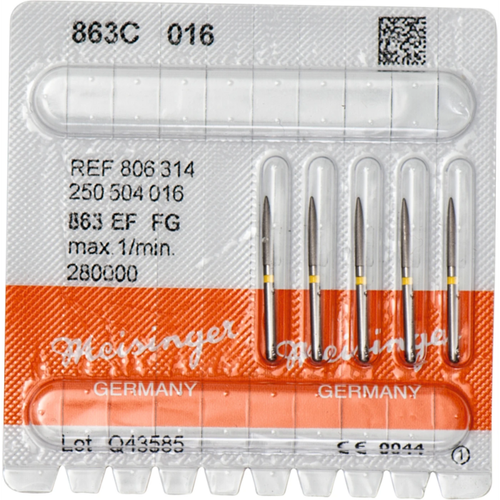Diamant 863 5 stk. gul ekstra fin, FG, fasong 250 flamme, 10 mm, ISO 016