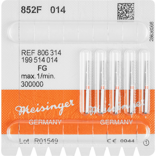 Diamant 852 5 stk. rød fin, FG, figur 199 rund kon, 10 mm, ISO 014