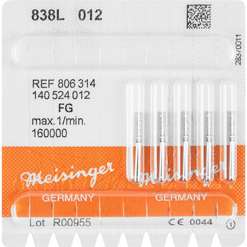 Diamant 838 5 stk blå medium, FG, fasong 140 sylinder lang, 7 mm, ISO 012