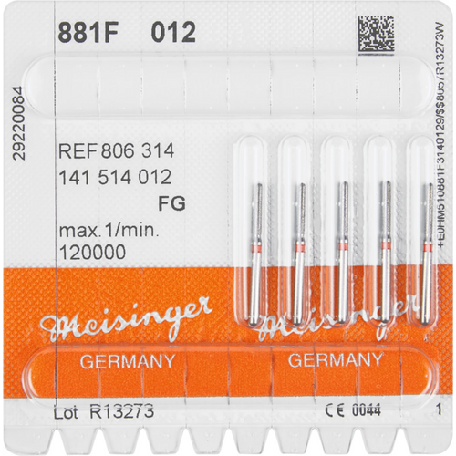 Diamant 881 5 stk. rød fin, FG, fasong 141 sylinder rund, 8 mm, ISO 012