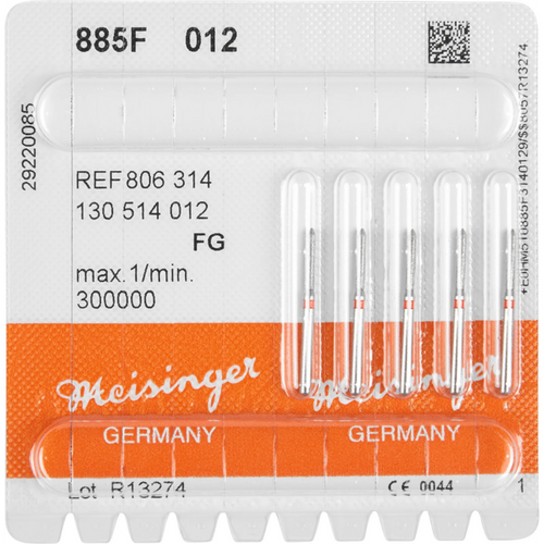 Diamant 885 5 stk. rød fin, FG, figur 130 sylinder spiss, 8 mm, ISO 012
