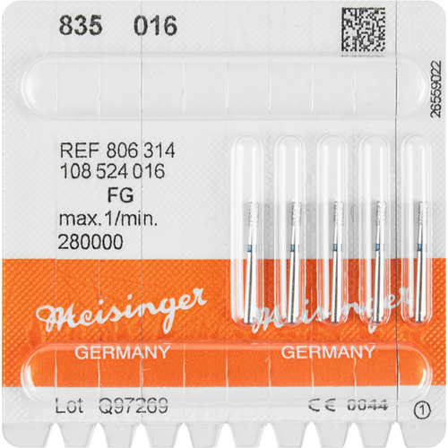 Diamant 835 5 stk blå medium, FG, figur 108 sylinder, 3,5 mm, ISO 016