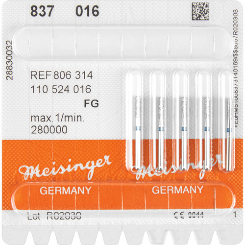 Diamant 837 5 stk blå medium, FG, figur 110 sylinder, 6 mm, ISO 016